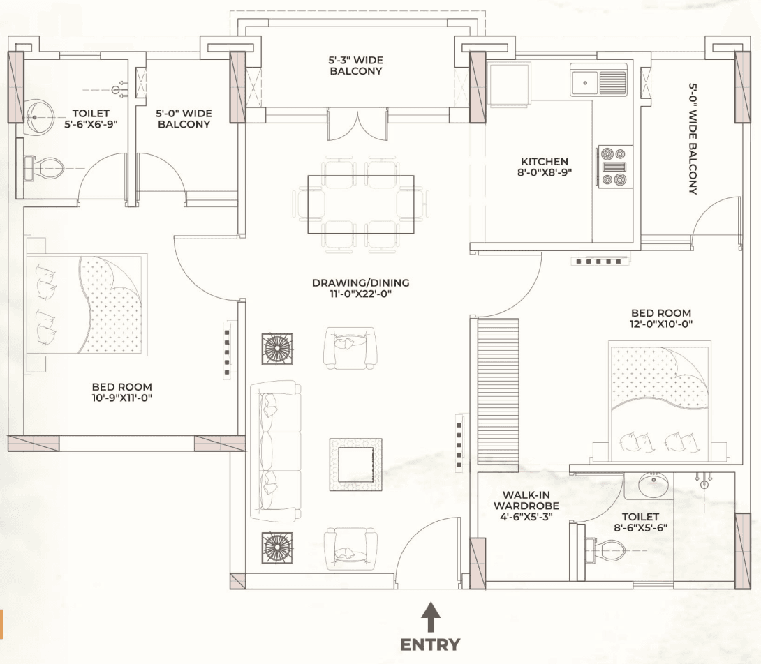 2 BHK Apartment - 1190 Sq.ft